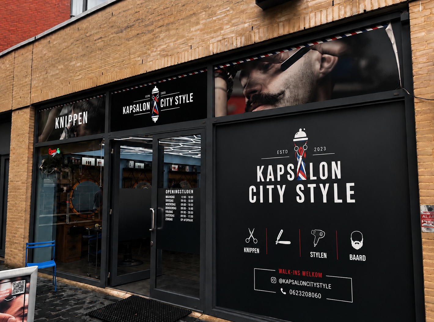 De zwarte gevel van Kapsalon City Style aan de Pepijnstraat